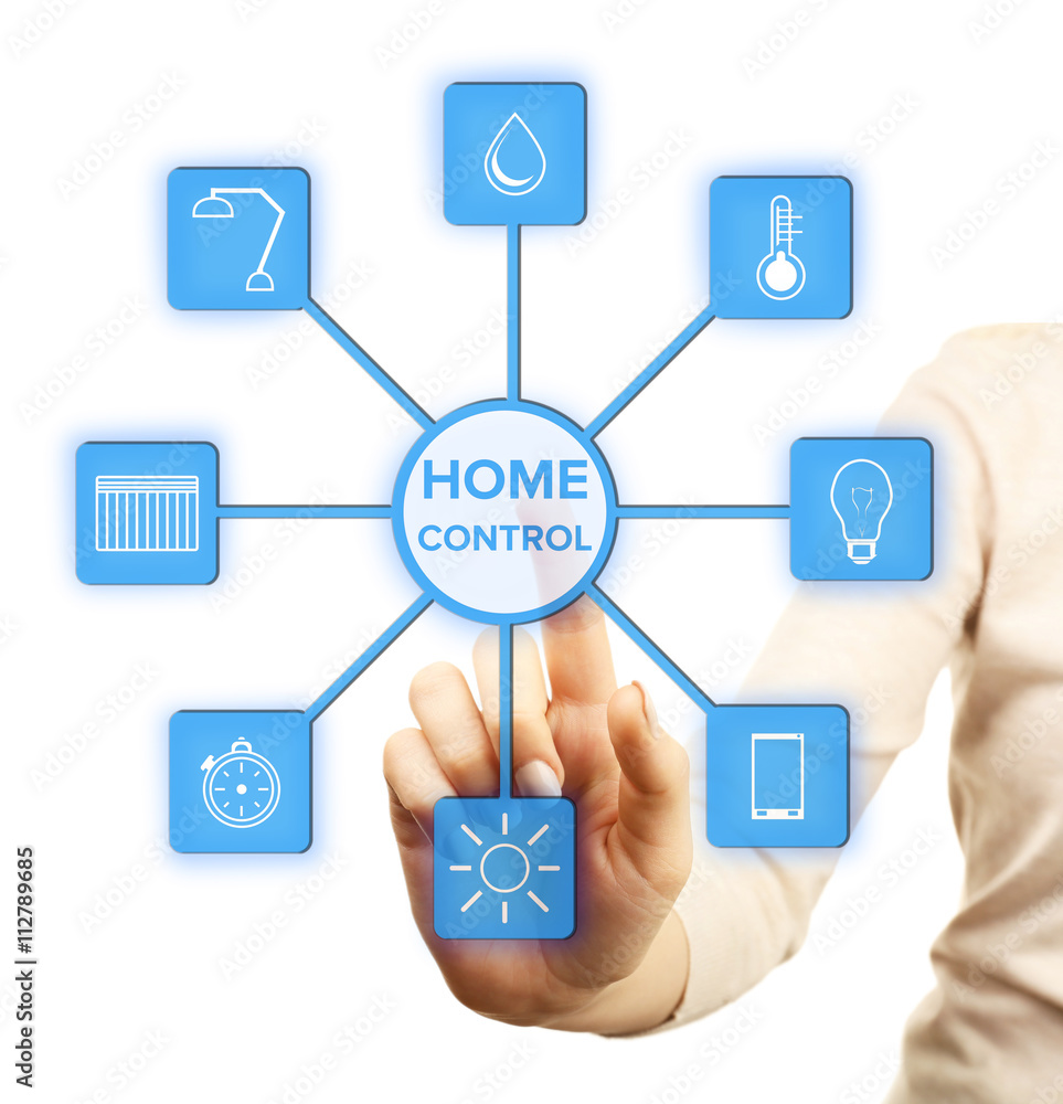 Using smart home app on virtual screen. Smart home control concept. Using smart home app on virtual screen. Smart home control concept.