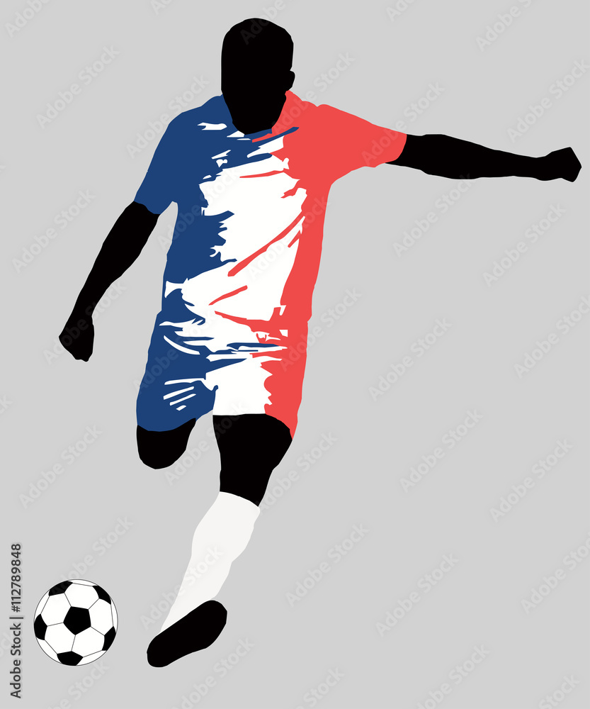 UEFA Euro 2016 vector illustration of football player run hit ball. Group A  participant. Soccer team