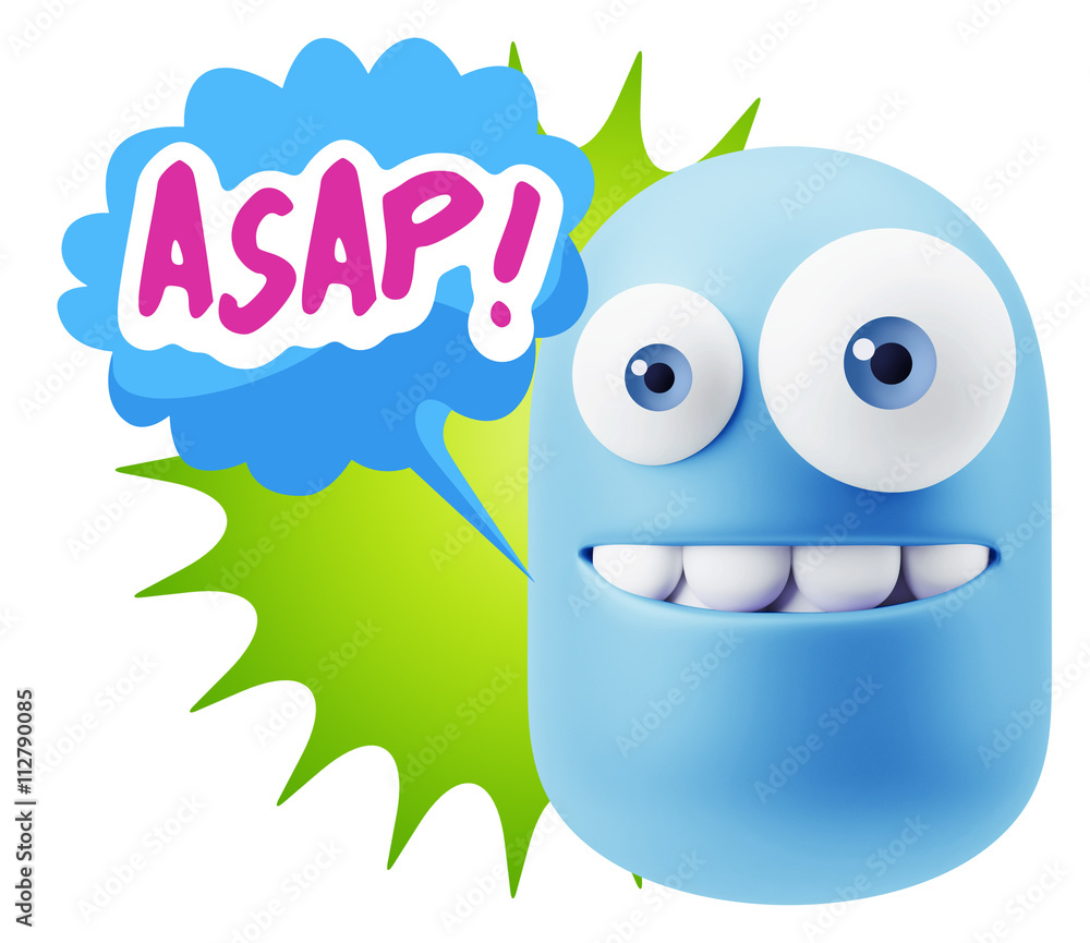 3d Illustration Laughing Character Emoji Expression saying Asap 3d Illustration Laughing Character Emoji Expression saying Asap