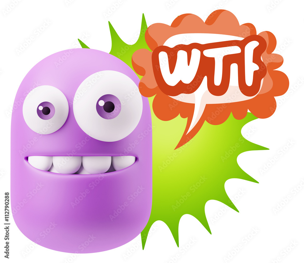 3d Rendering Smile Character Emoticon Expression saying WTF with 3d Rendering Smile Character Emoticon Expression saying WTF with