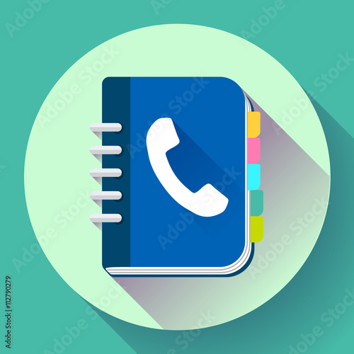 Address phone book icon, notebook icon. Flat design style