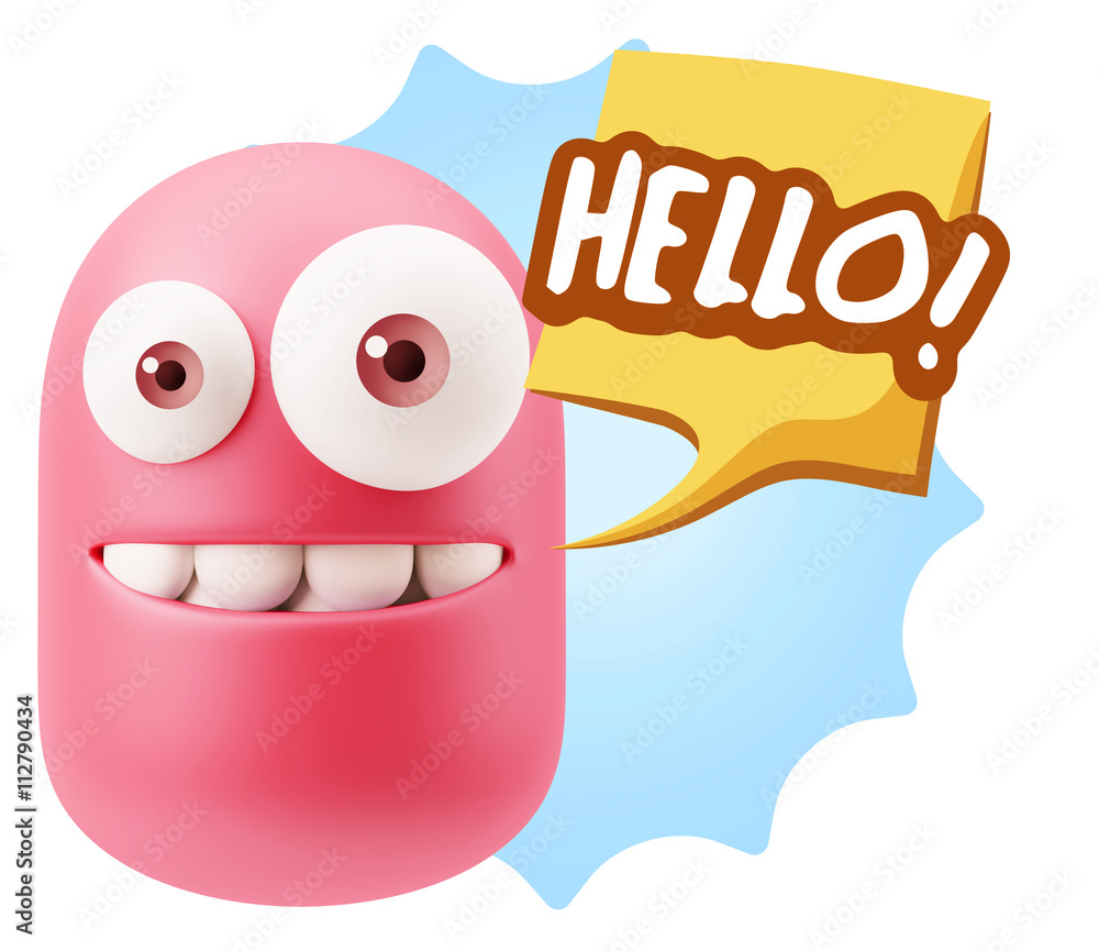 3d Rendering Smile Character Emoticon Expression saying Hello wi 3d Rendering Smile Character Emoticon Expression saying Hello wi