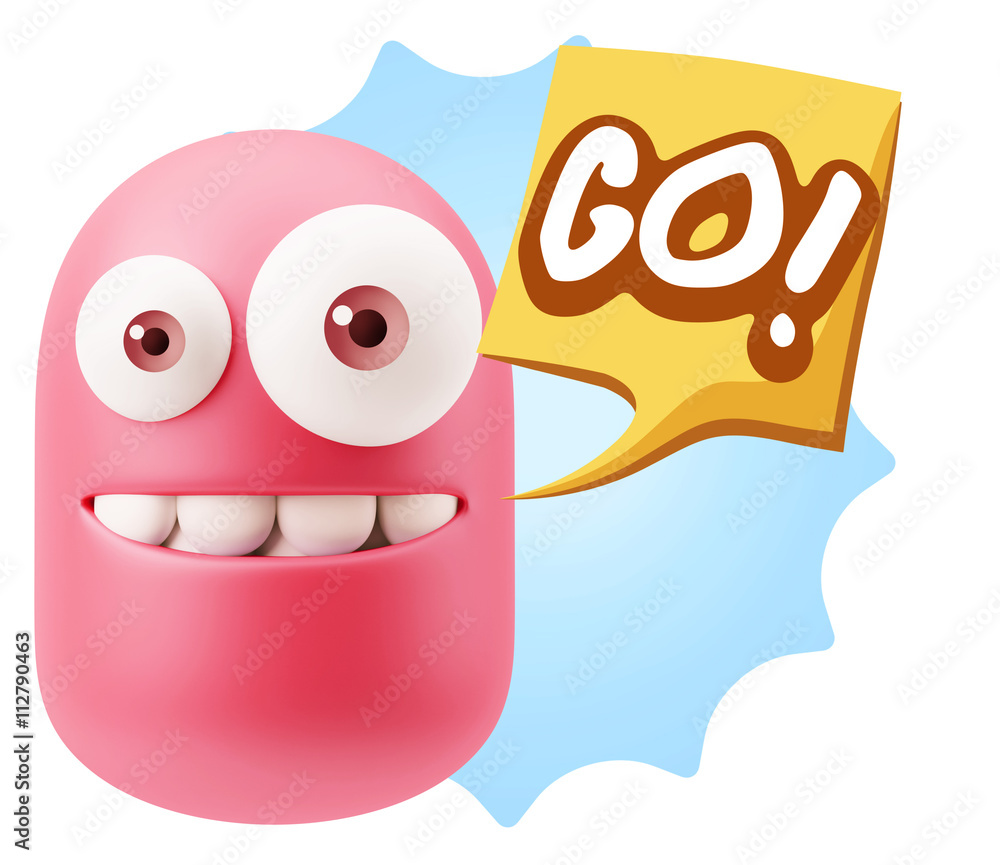 3d Rendering Smile Character Emoticon Expression saying Go with 3d Rendering Smile Character Emoticon Expression saying Go with
