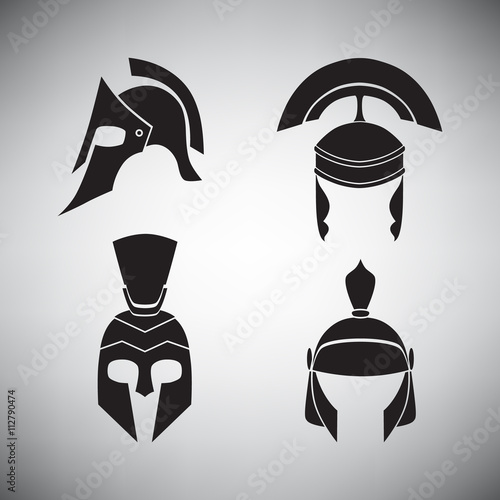 Set of helmets of different periods.