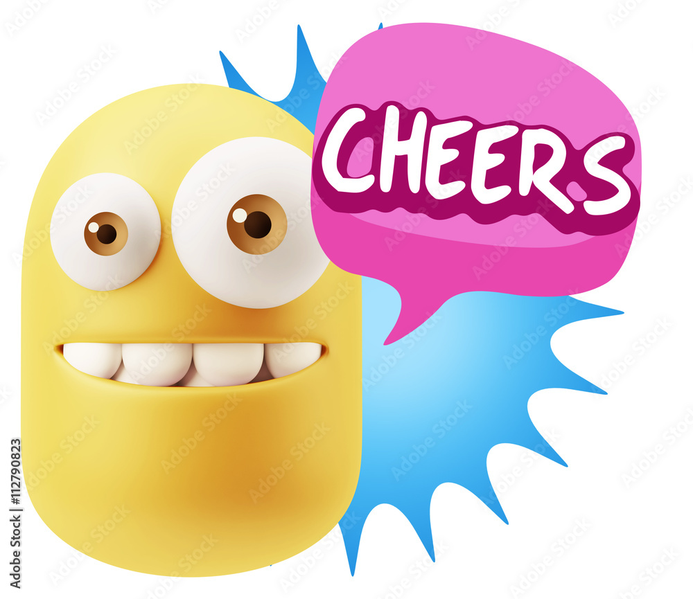 3d Rendering Smile Character Emoticon Expression saying Cheers w 3d Rendering Smile Character Emoticon Expression saying Cheers w