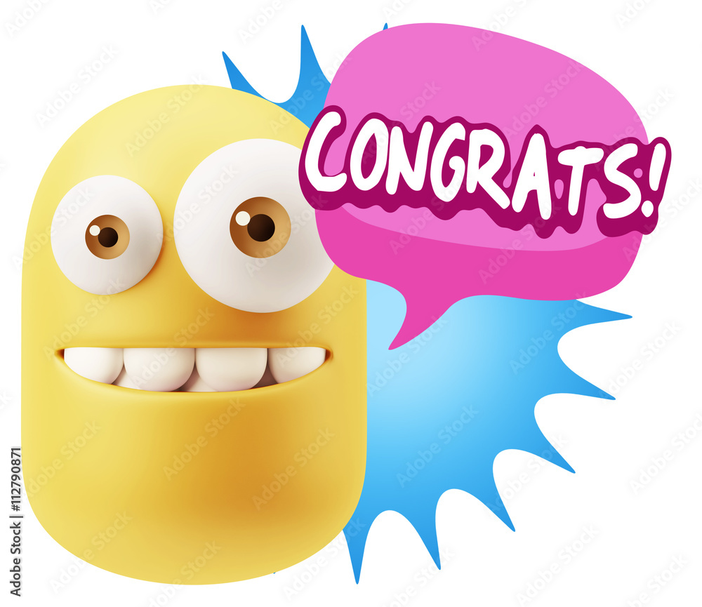 3d Rendering Smile Character Emoticon Expression saying Congrats 3d Rendering Smile Character Emoticon Expression saying Congrats