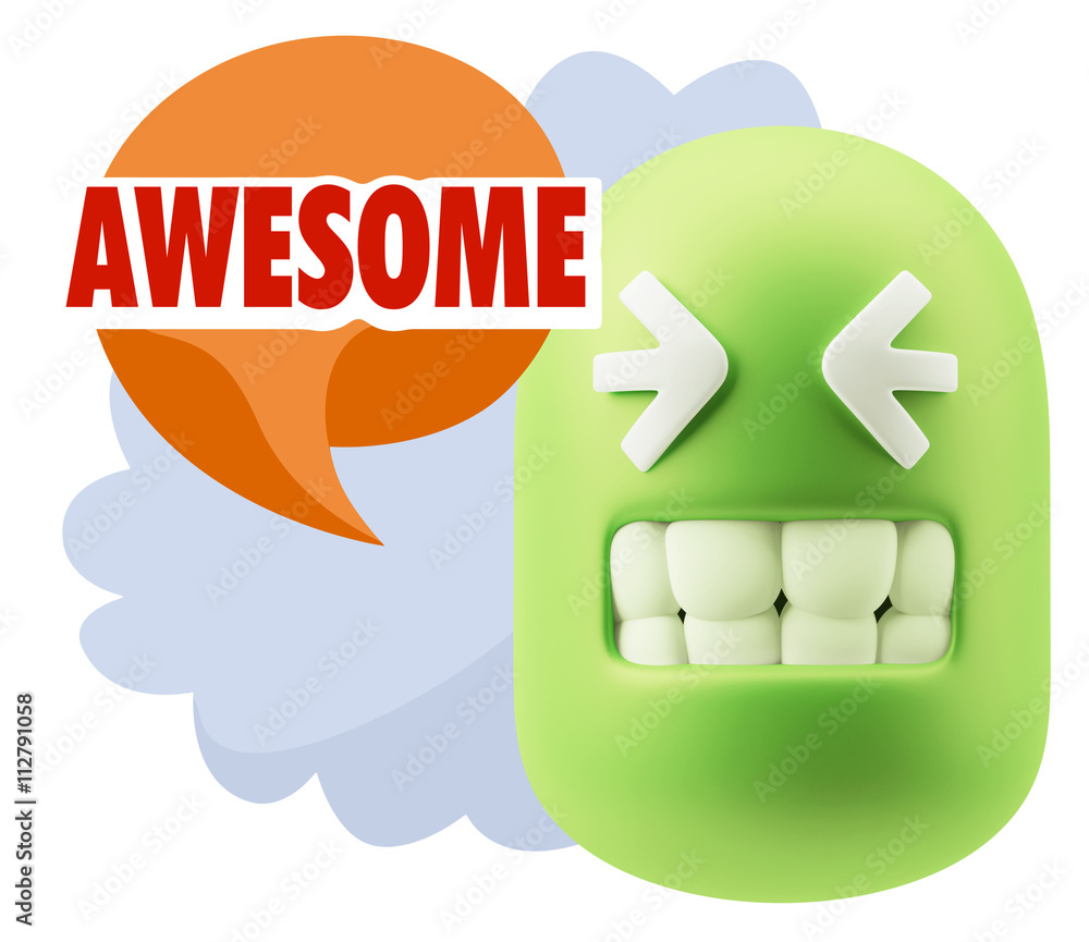 3d Rendering Smile Character Emoticon Expression saying Awesome 3d Rendering Smile Character Emoticon Expression saying Awesome