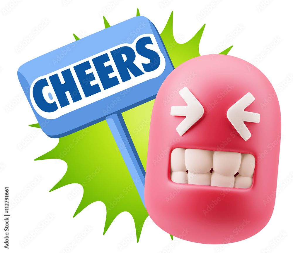 3d Rendering Smile Character Emoticon Expression saying Cheers w 3d Rendering Smile Character Emoticon Expression saying Cheers w