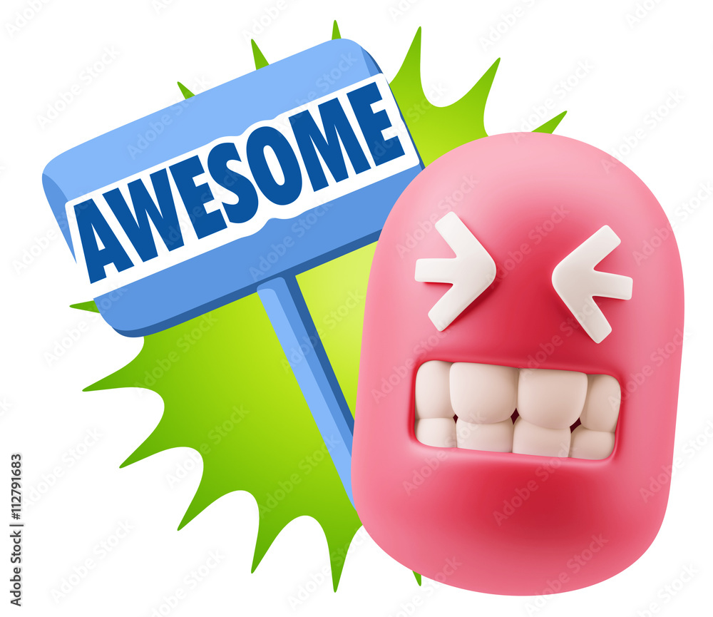 3d Rendering Smile Character Emoticon Expression saying Awesome 3d Rendering Smile Character Emoticon Expression saying Awesome