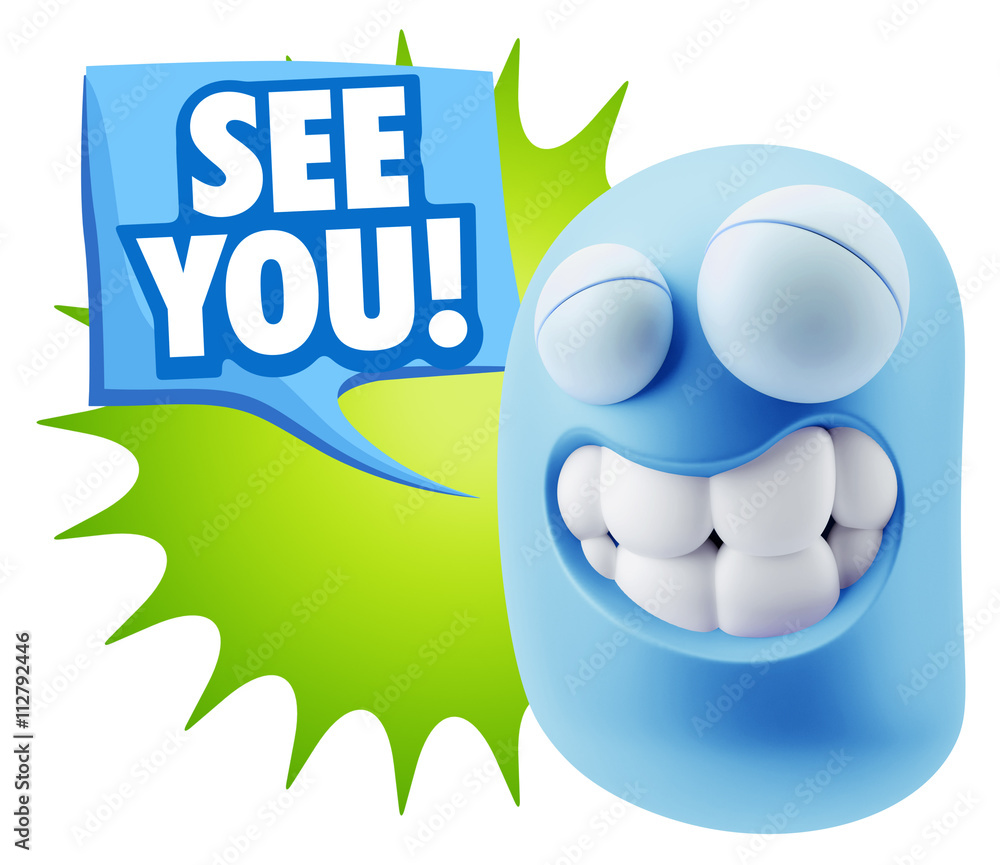 3d Rendering Smile Character Emoticon Expression saying See You 3d Rendering Smile Character Emoticon Expression saying See You
