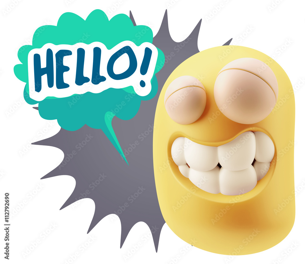 3d Rendering Smile Character Emoticon Expression saying Hello wi 3d Rendering Smile Character Emoticon Expression saying Hello wi