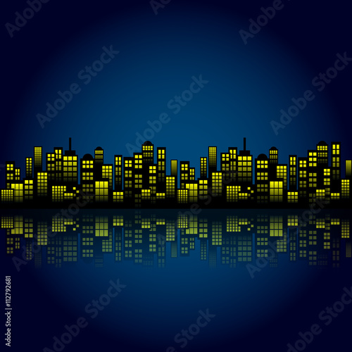 Style Cartoon Night City Skyline Background.