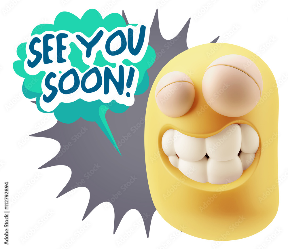 3d Rendering Smile Character Emoticon Expression saying See You 3d Rendering Smile Character Emoticon Expression saying See You