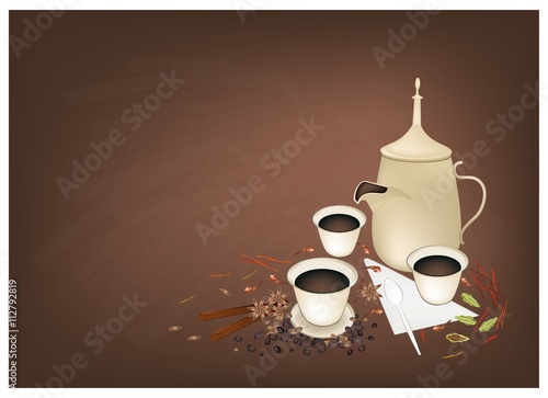 Traditional Arabic Coffee with Spiced on Chalkboard