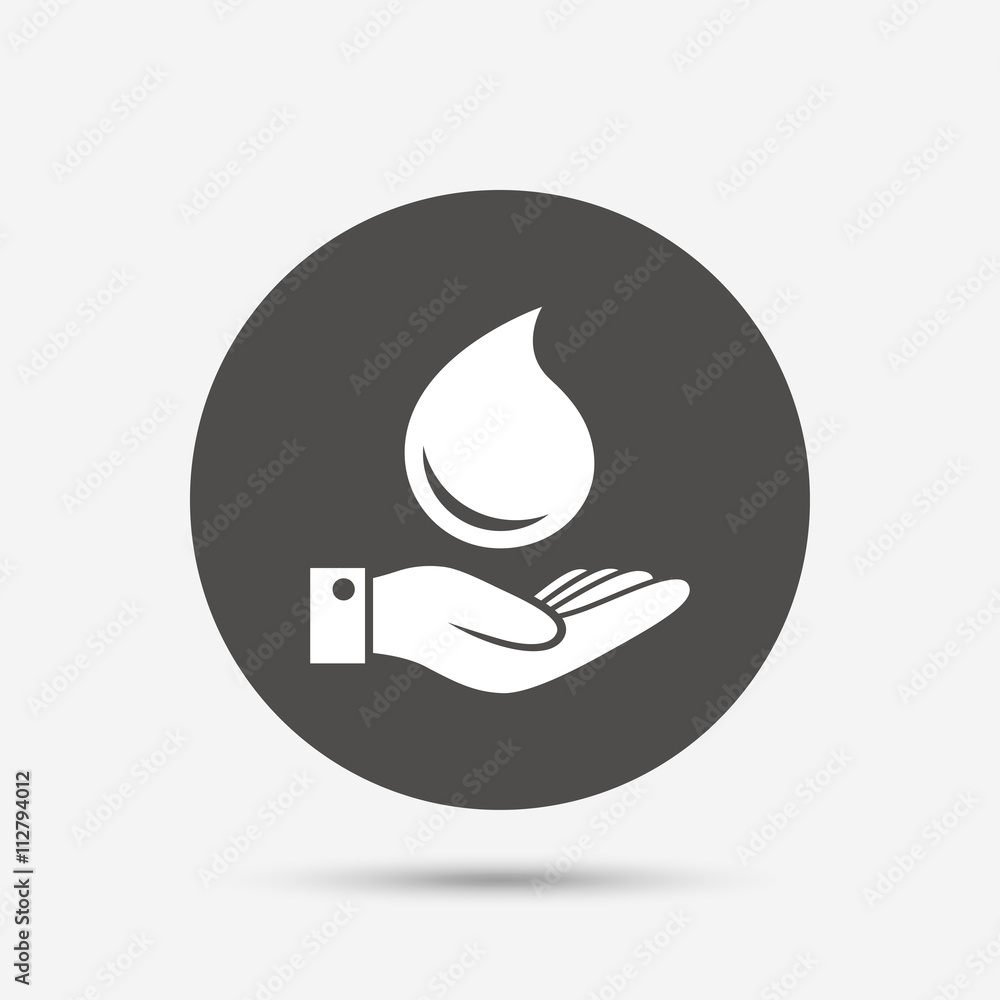 Water drop and hand sign. Save water symbol. Water drop and hand sign. Save water symbol.
