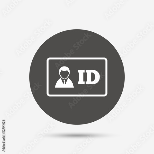 ID card sign icon. Identity card badge symbol.