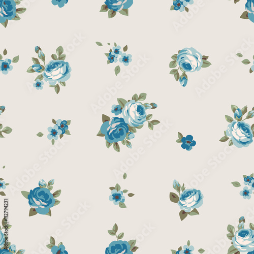 Seamless wallpaper with blue roses. Floral pattern