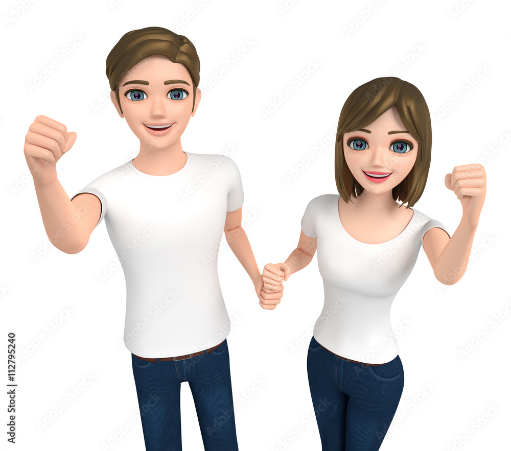 3D illustration character - The man and woman who wore a T-shirt lift up motivation. 3D illustration character - The man and woman who wore a T-shirt lift up motivation.