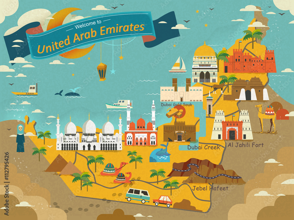 Naklejka premium UAE travel concept map