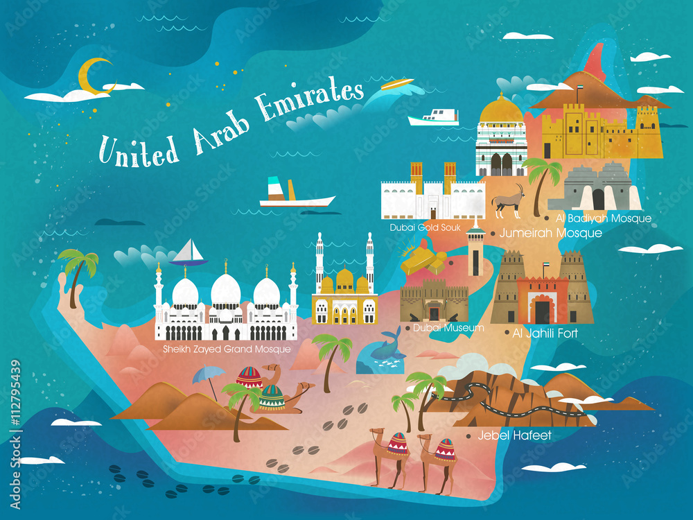 Obraz premium Mapa koncepcji podróży ZEA