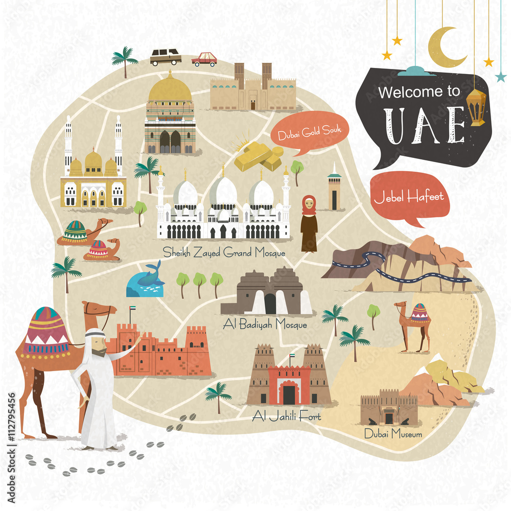 Naklejka premium UAE travel map