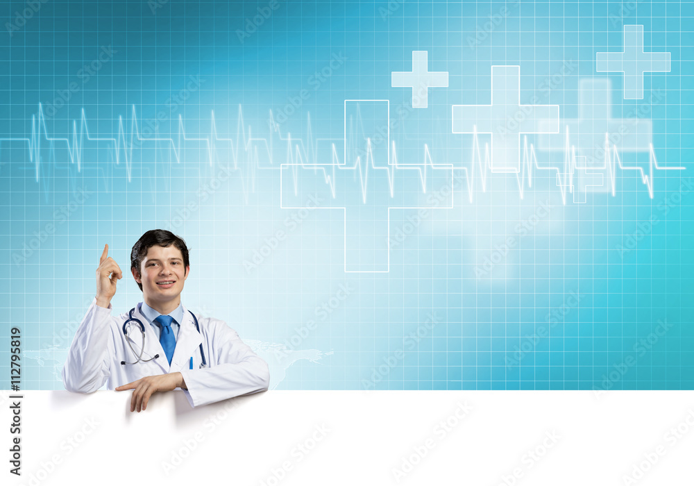Doctor with banner Doctor with banner