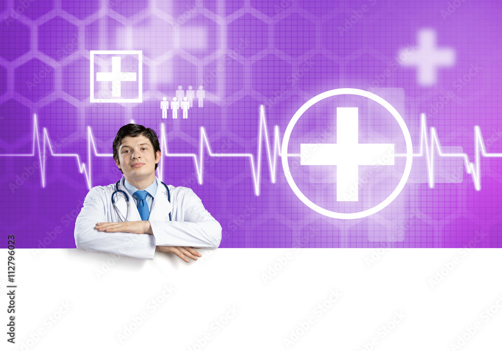 Doctor with banner Doctor with banner