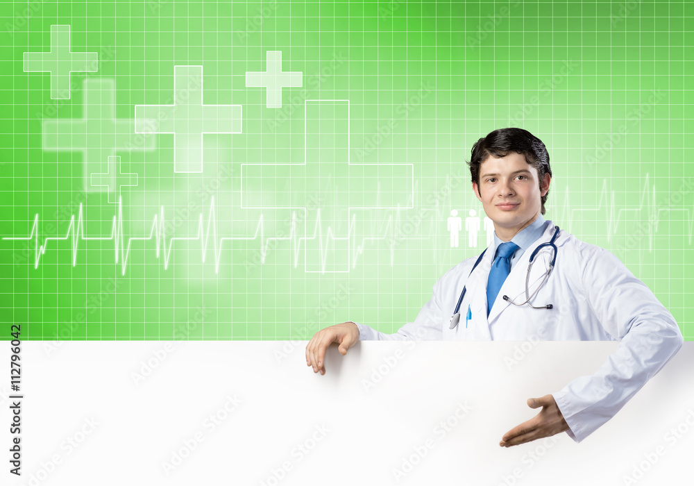 Doctor with banner Doctor with banner