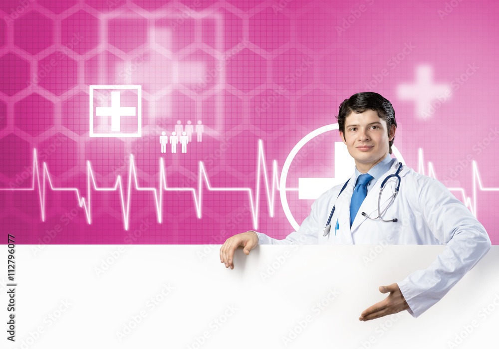 Doctor with banner Doctor with banner