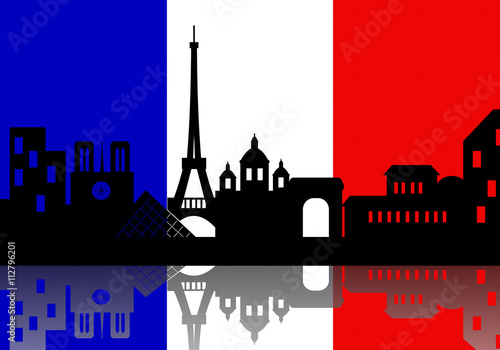 Vector Paris silhouette skyline with French flag