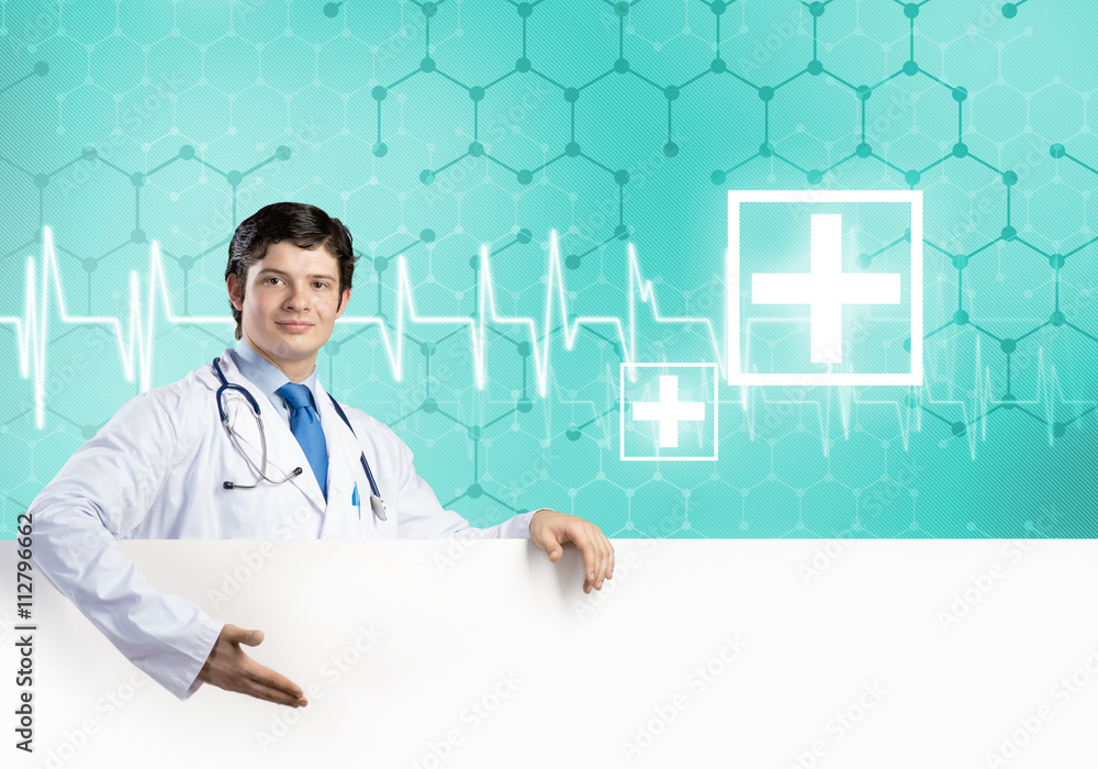 Doctor with banner