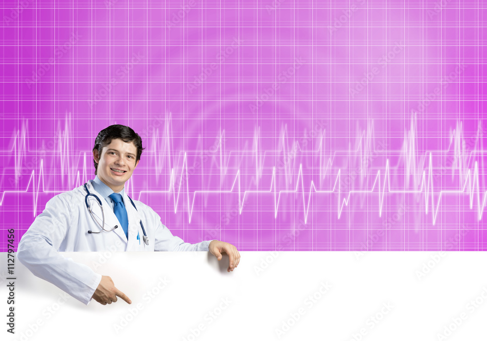 Doctor with banner Doctor with banner