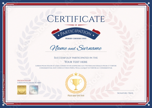 Certificate of participation template in sport theme with gold trophy