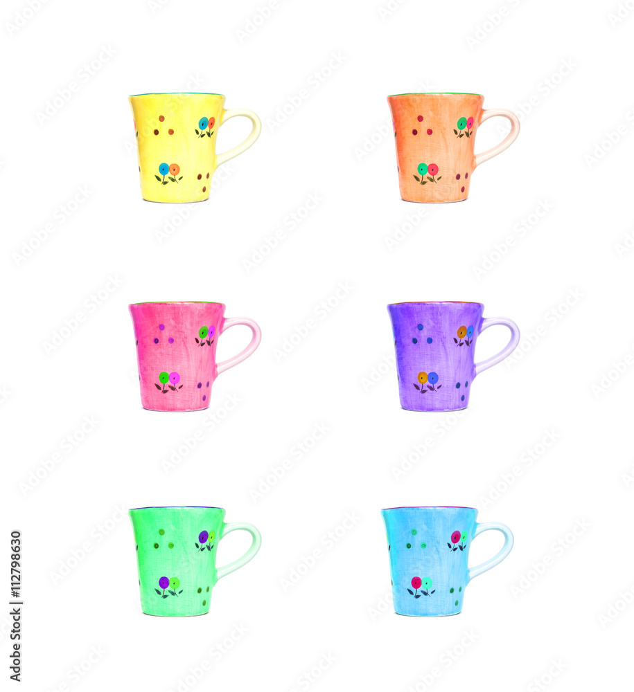 Closeup cute color cup isolated on white background Closeup cute color cup isolated on white background