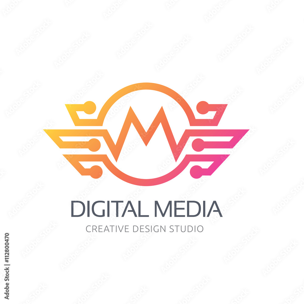 M logo, wing logo, Media,Vector logo template. M logo, wing logo, Media,Vector logo template.