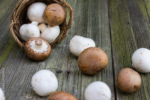 Brown and White Champignon Mushrooms in Wicker Basket