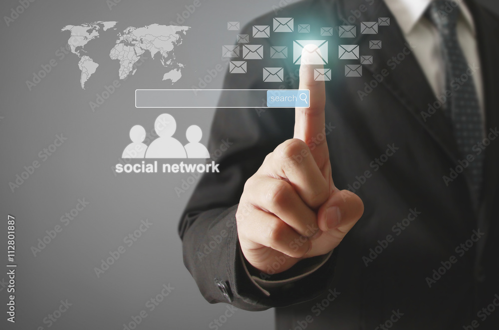 touching virtual icon social network touching virtual icon social network
