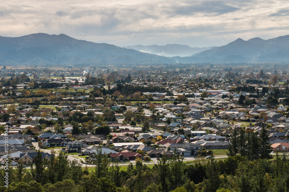 aerial view of Blenheim town in New Zealand