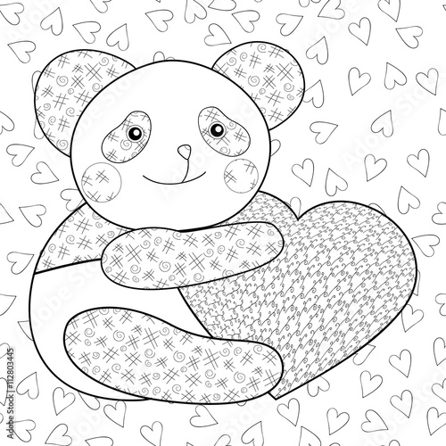 Fototapeta Naklejka Na Ścianę i Meble -  Panda with heart kid coloring book page.