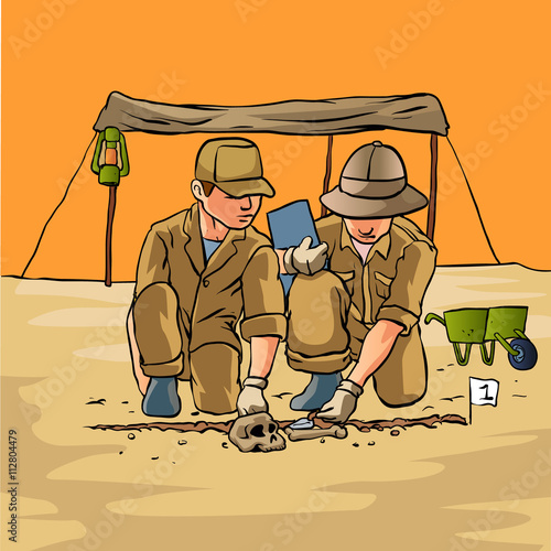 Archaeologists working in field