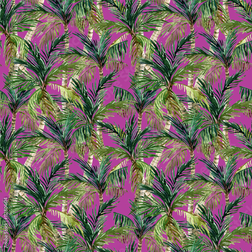 Fototapeta Naklejka Na Ścianę i Meble -  Watercolor palm tree seamless pattern