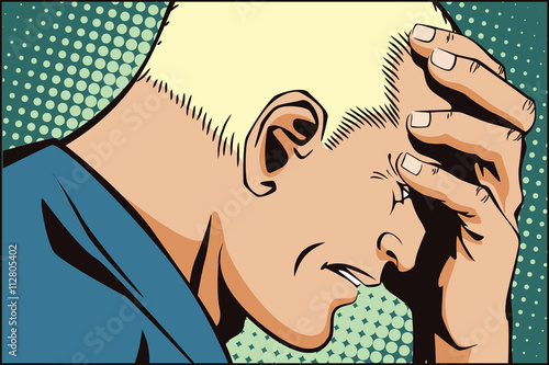 People retro style. Upset man clutching his head.