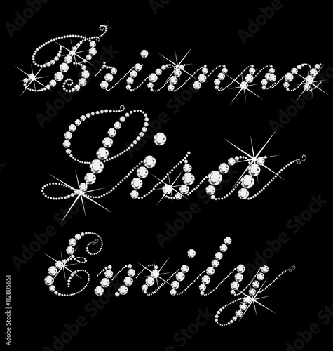 Woman names set,Lisa,Brianna,Emily bling bling diamonds text.