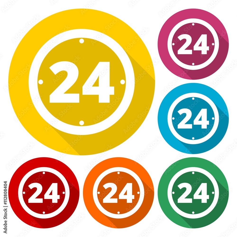 Open 24 hours icons set with long shadow Open 24 hours icons set with long shadow