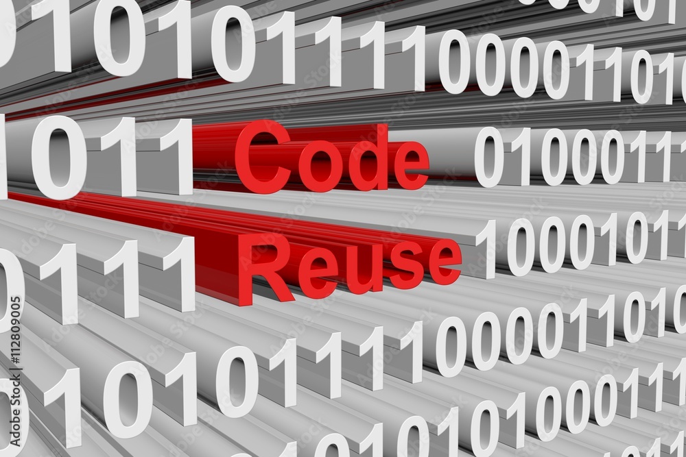 code reuse in the form of binary code, 3D illustration