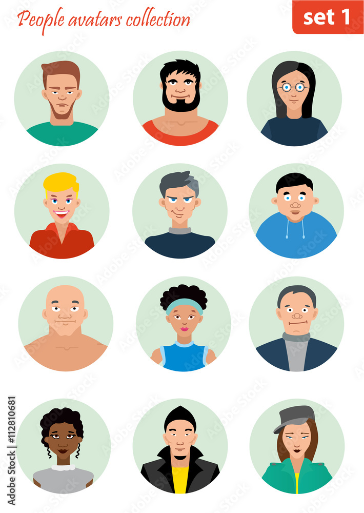 People avatar collection. Different nationalities, clothes and hair styles. Cute and simple flat cartoon style. People avatar collection. Different nationalities, clothes and hair styles. Cute and simple flat cartoon style.