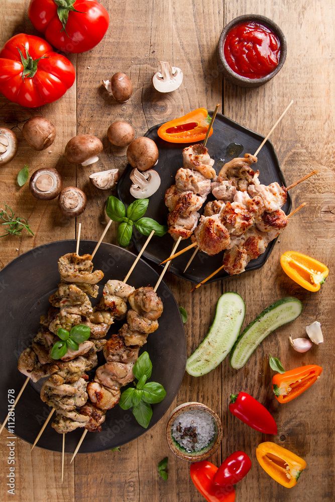 Grilled meat (kebab) with vegetables