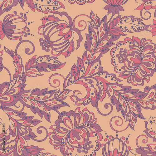 seamless pattern with ethnic flowers. 
