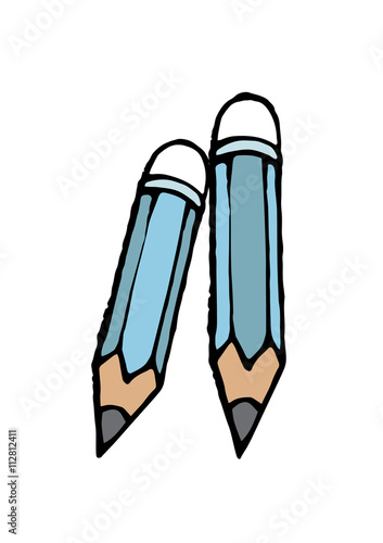 Pencils icon on white background. Collection of pencils. Hand drawn cartoon pencils in doodle style