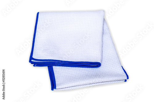 Blue and white hand towel on white background